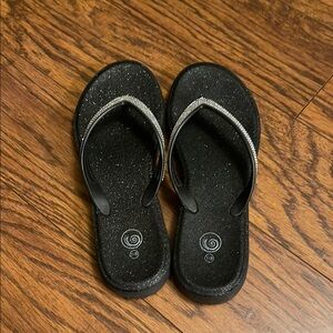 Black Glitter Flip Flops with Silver Accents